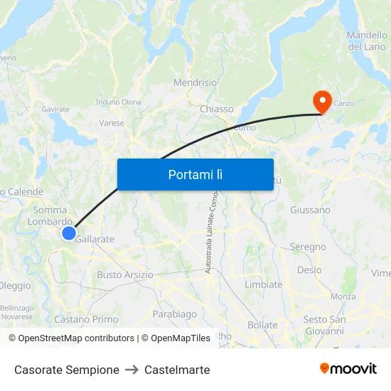 Casorate Sempione to Castelmarte map