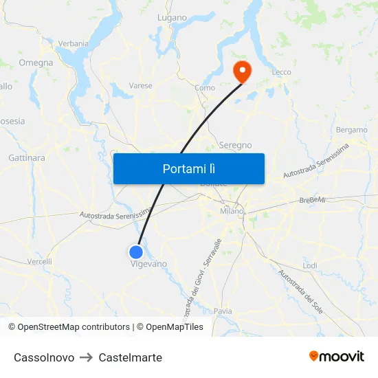 Cassolnovo to Castelmarte map