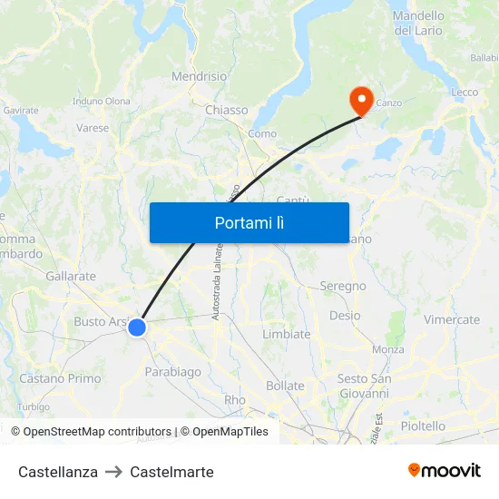 Castellanza to Castelmarte map