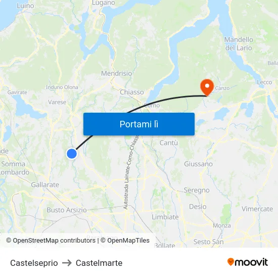 Castelseprio to Castelmarte map
