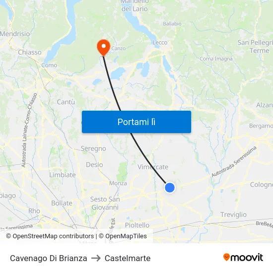 Cavenago Di Brianza to Castelmarte map