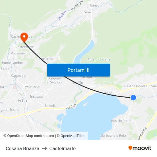 Cesana Brianza to Castelmarte map