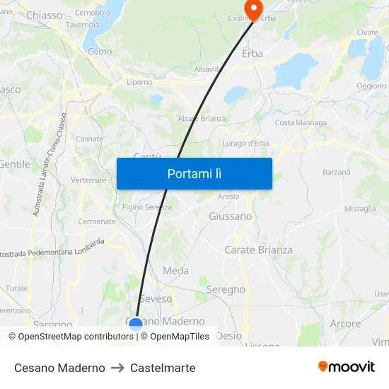 Cesano Maderno to Castelmarte map