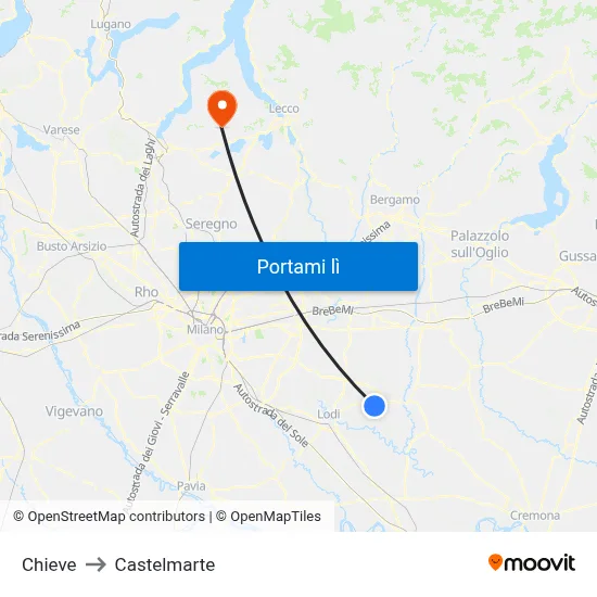 Chieve to Castelmarte map