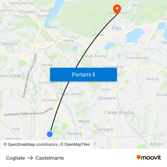 Cogliate to Castelmarte map