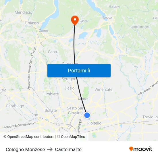 Cologno Monzese to Castelmarte map