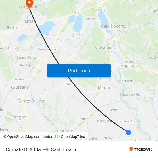 Cornate D' Adda to Castelmarte map