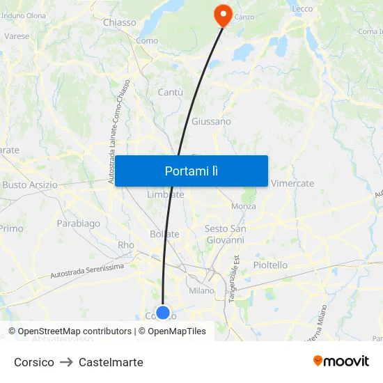 Corsico to Castelmarte map