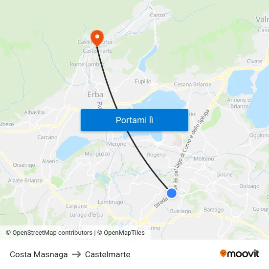 Costa Masnaga to Castelmarte map