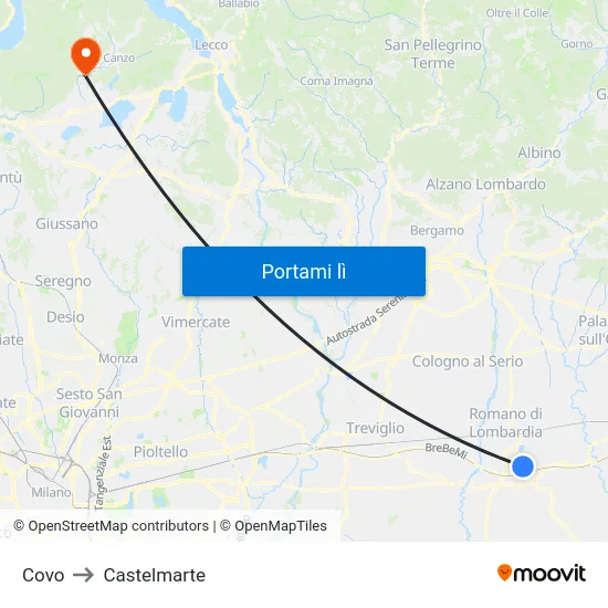 Covo to Castelmarte map