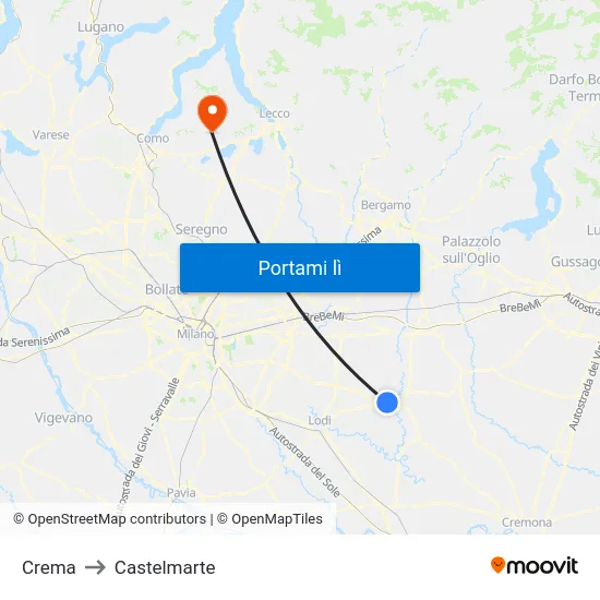 Crema to Castelmarte map