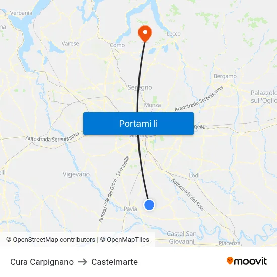 Cura Carpignano to Castelmarte map