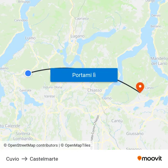 Cuvio to Castelmarte map