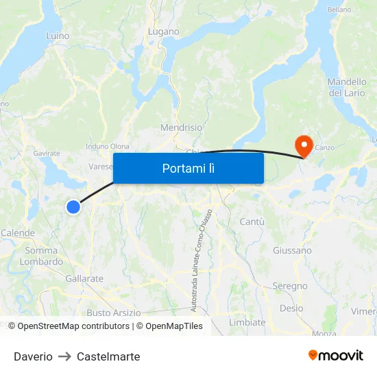 Daverio to Castelmarte map