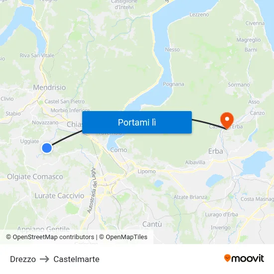 Drezzo to Castelmarte map