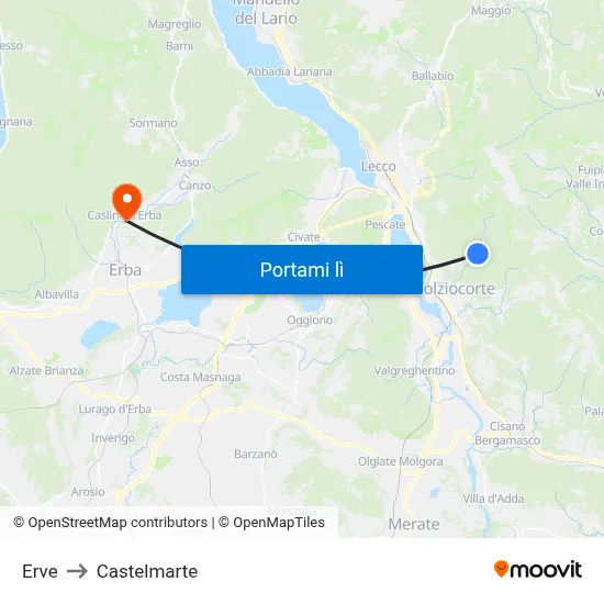 Erve to Castelmarte map