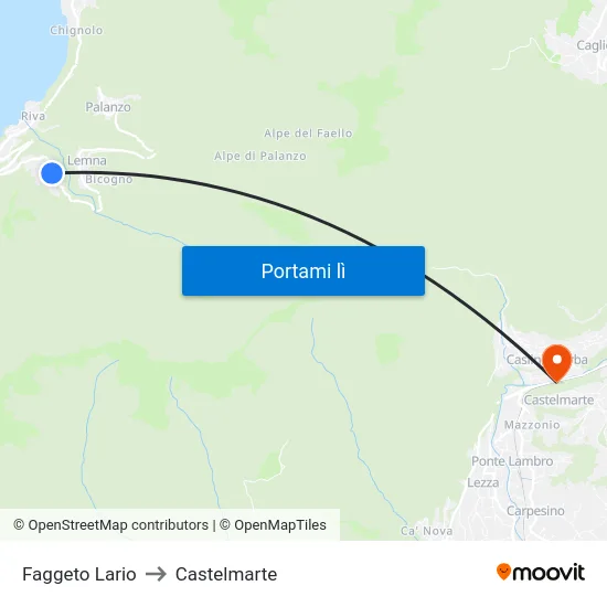 Faggeto Lario to Castelmarte map