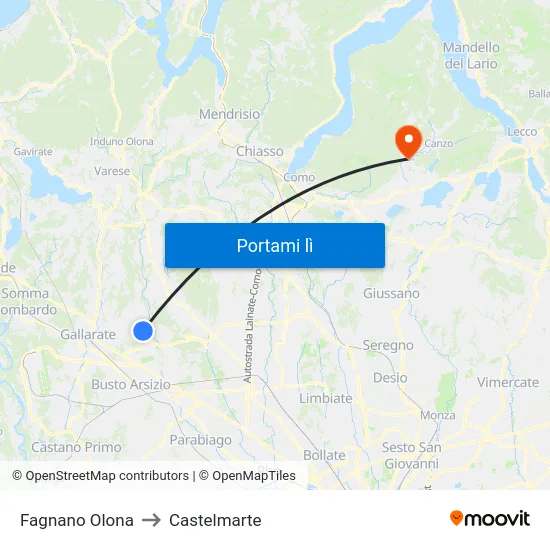 Fagnano Olona to Castelmarte map