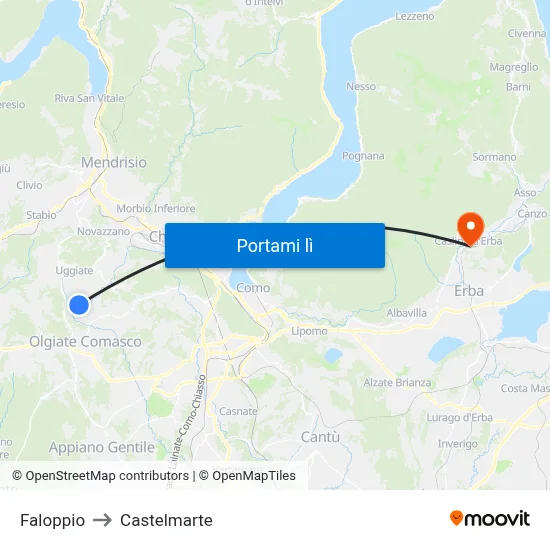 Faloppio to Castelmarte map