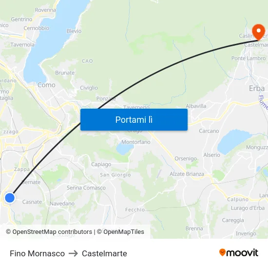 Fino Mornasco to Castelmarte map