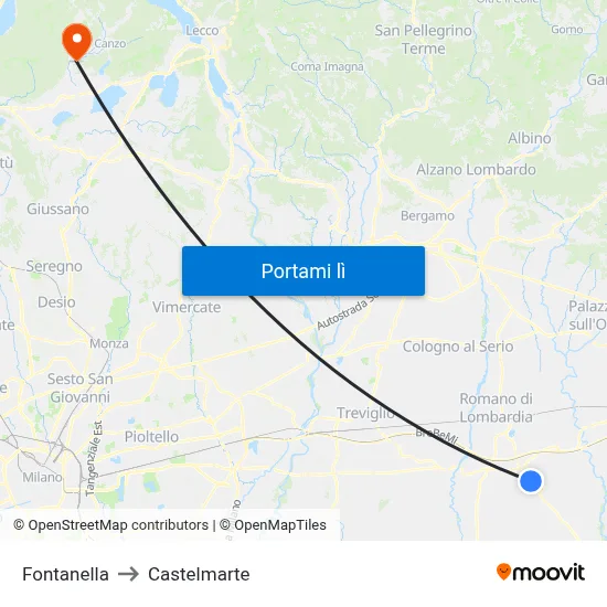 Fontanella to Castelmarte map