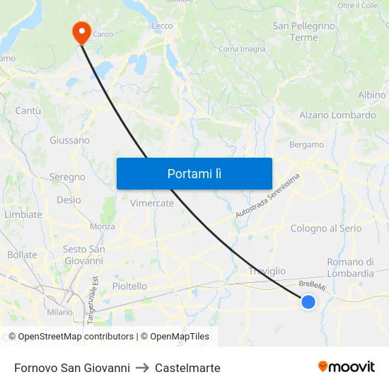 Fornovo San Giovanni to Castelmarte map