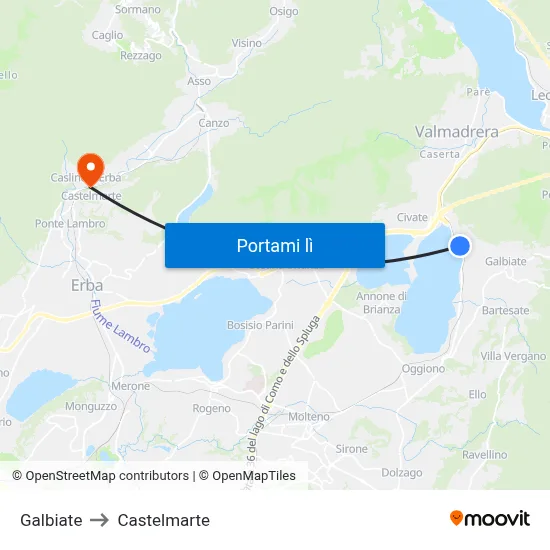 Galbiate to Castelmarte map