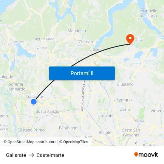 Gallarate to Castelmarte map