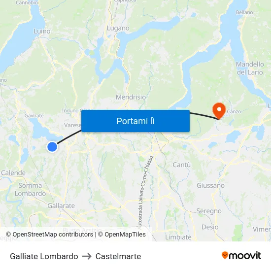 Galliate Lombardo to Castelmarte map