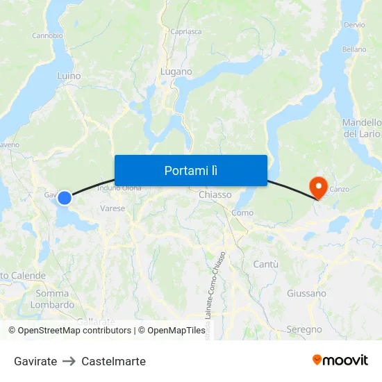 Gavirate to Castelmarte map
