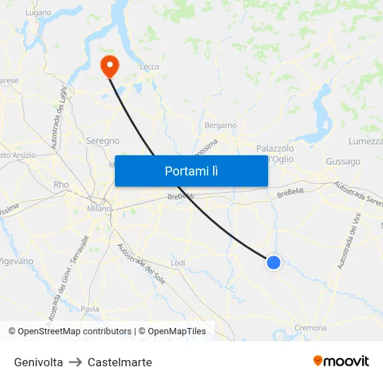 Genivolta to Castelmarte map
