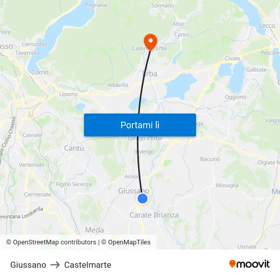 Giussano to Castelmarte map