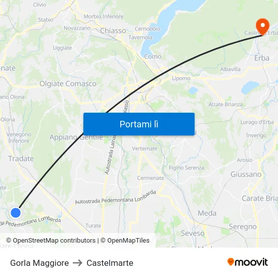 Gorla Maggiore to Castelmarte map