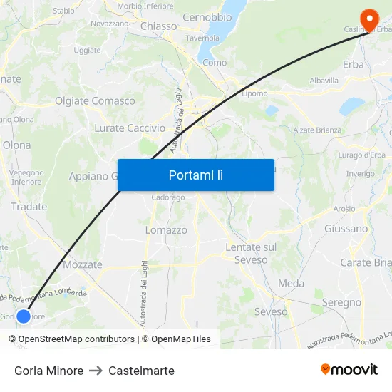 Gorla Minore to Castelmarte map