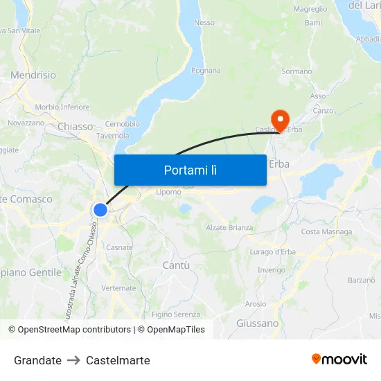 Grandate to Castelmarte map