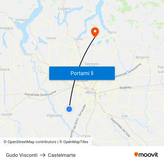 Gudo Visconti to Castelmarte map
