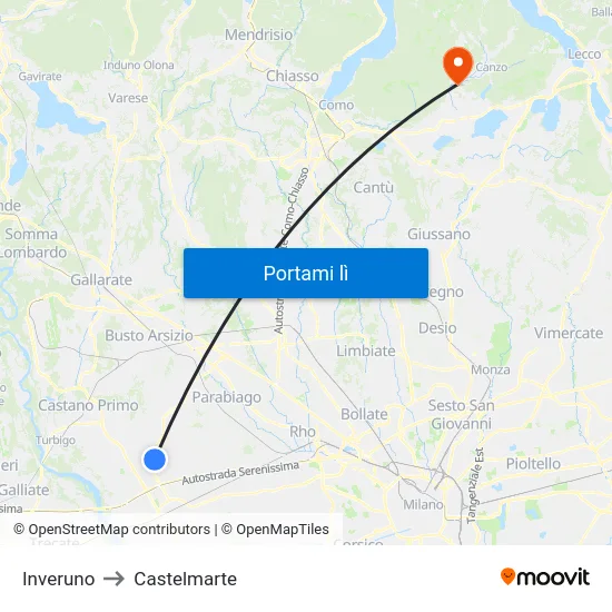 Inveruno to Castelmarte map