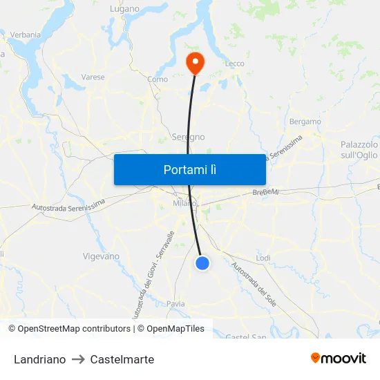 Landriano to Castelmarte map