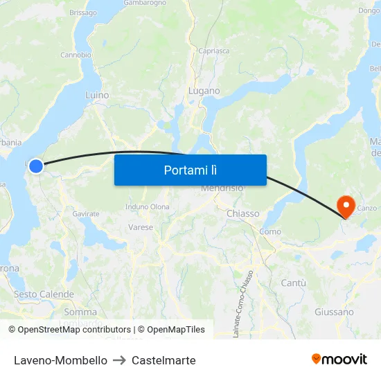 Laveno-Mombello to Castelmarte map