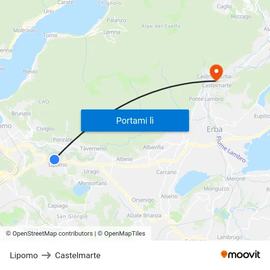 Lipomo to Castelmarte map