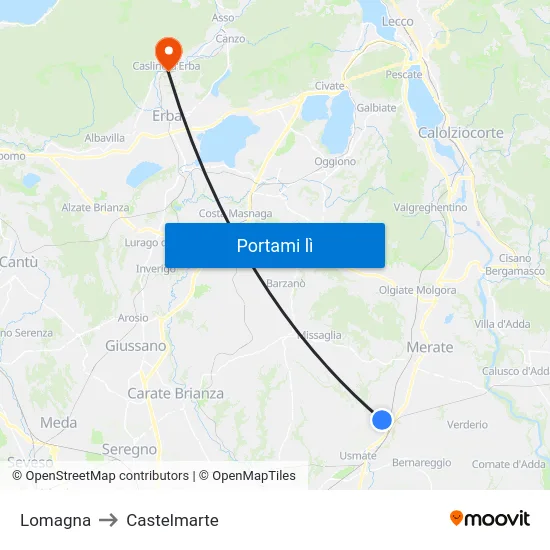 Lomagna to Castelmarte map