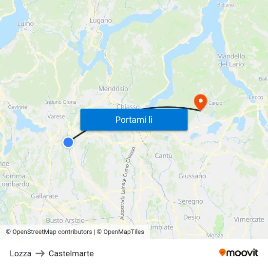 Lozza to Castelmarte map