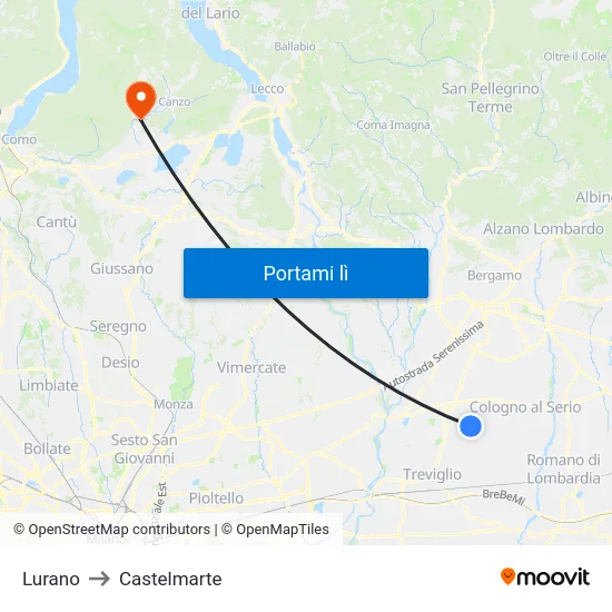 Lurano to Castelmarte map