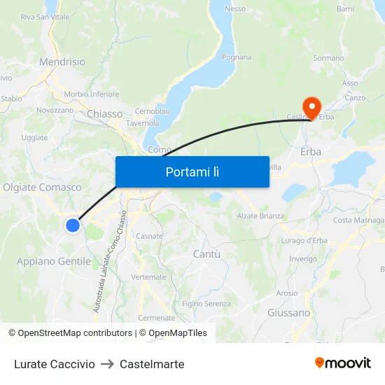 Lurate Caccivio to Castelmarte map