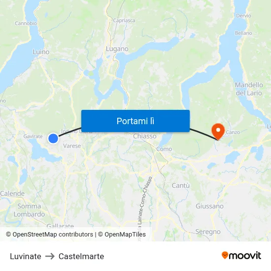 Luvinate to Castelmarte map