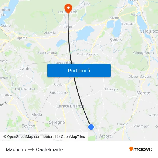 Macherio to Castelmarte map