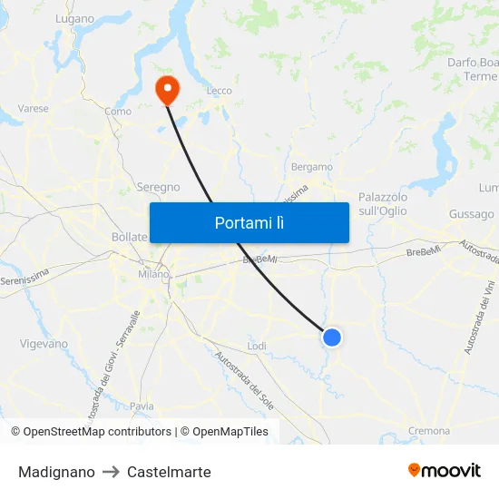 Madignano to Castelmarte map