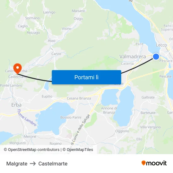 Malgrate to Castelmarte map
