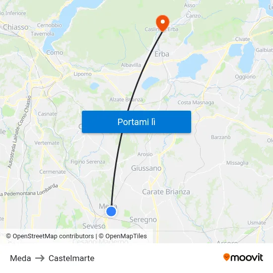 Meda to Castelmarte map