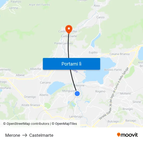 Merone to Castelmarte map